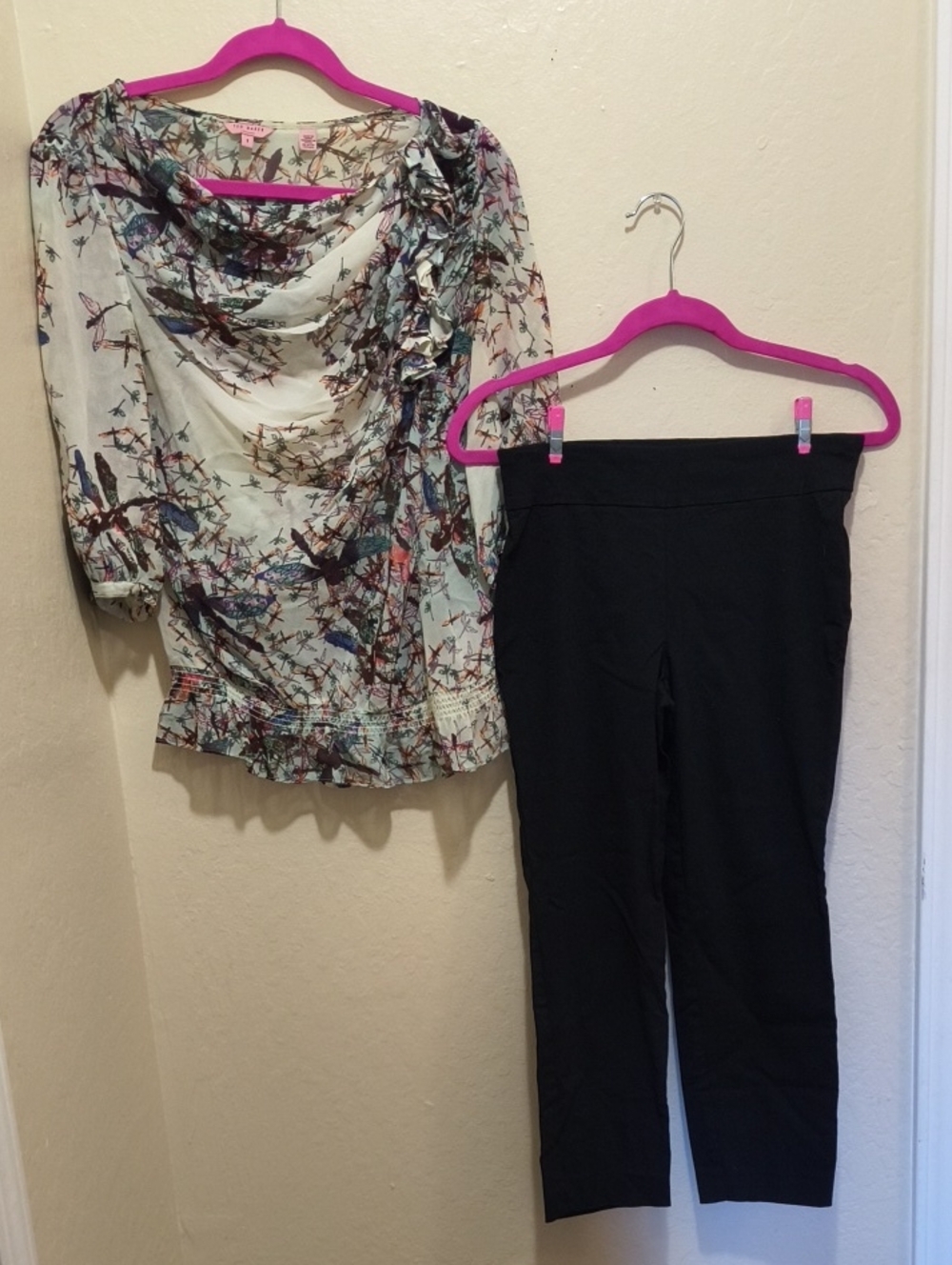Black Cropped Stretch Ponte Pants And Ted Baker Blouse
